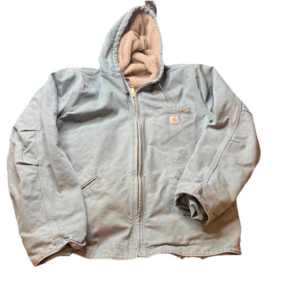 Vintage Carhartt Sherpa-Lined Hooded Detroit Jacket “Sea Glass” WJ141-331 XXL